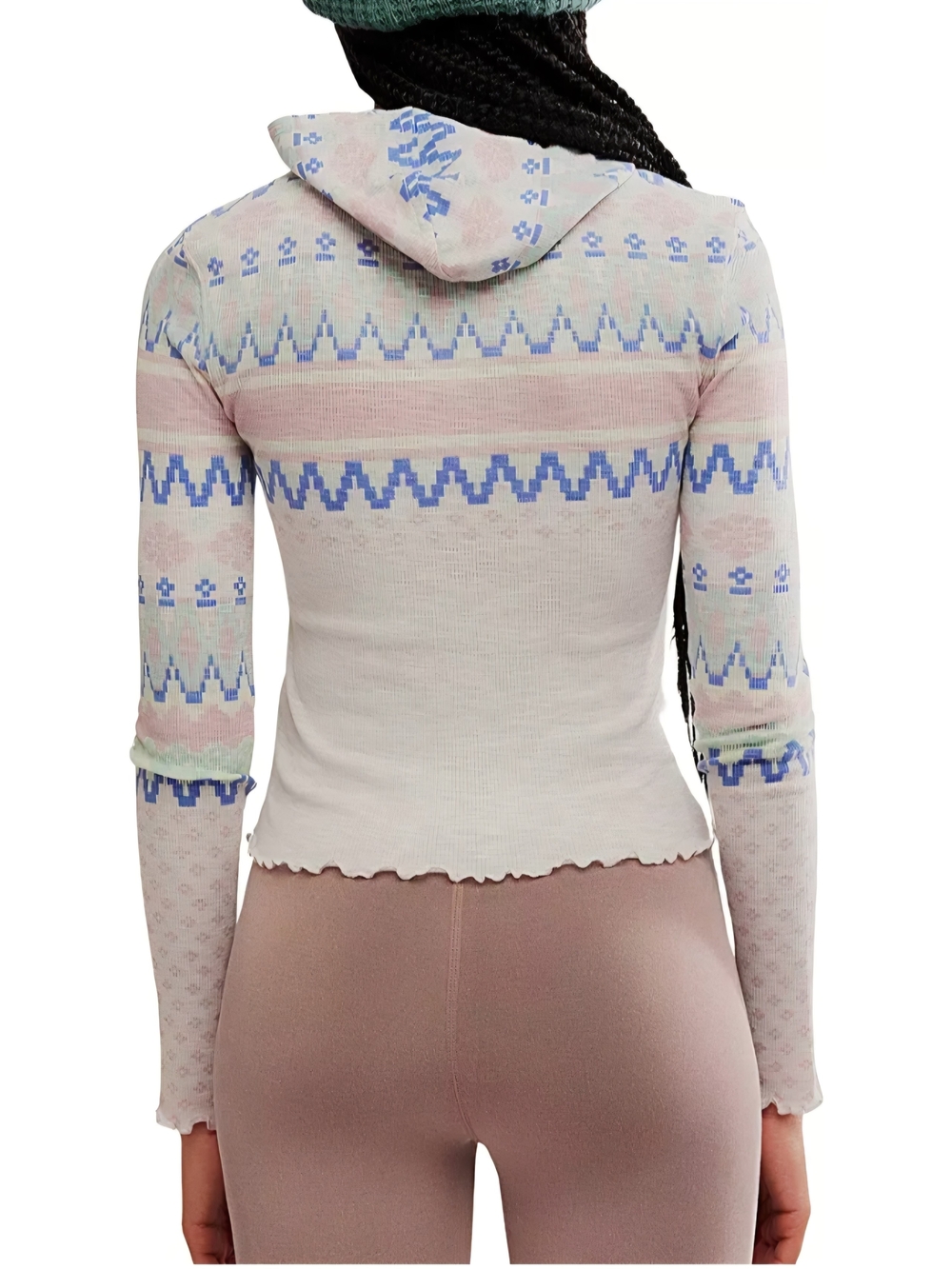 FP Movement Breathe Easy Printed Layer Ribbed Hooded Long-Sleeve Top, NWT - Picture 2 of 3
